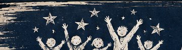 Illustration of kids cheering under stars